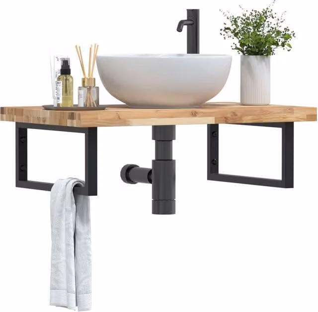 Berkfield Home Wall Mounted Basin Shelf in Brown Acacia Wood and Steel