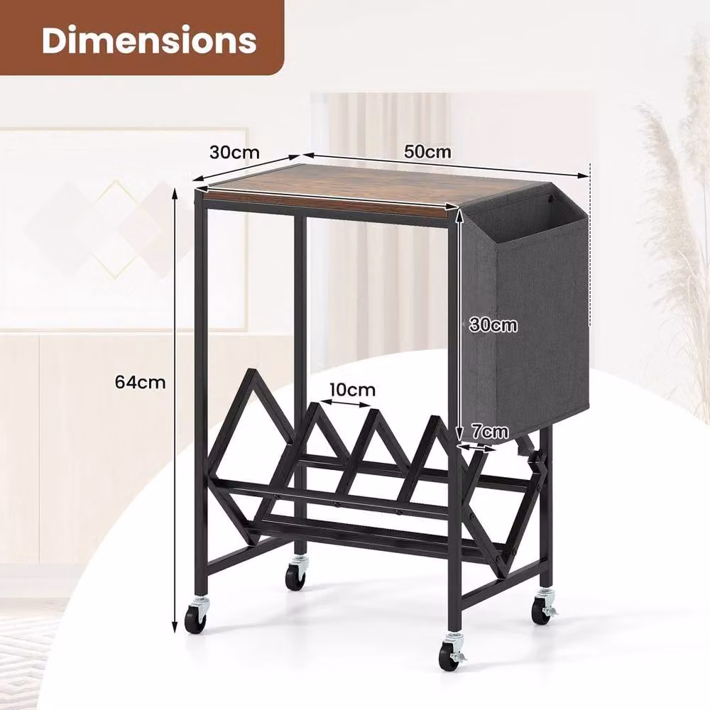 KORVIXA Industrial Metal Record Storage Side Table with Media Compartments and Castors, Black, W/D/H: 100 x 100 x 100 cm – 2