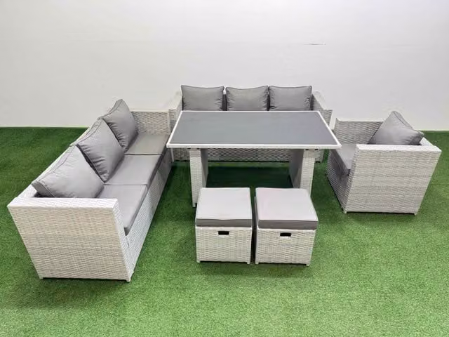 Fimous Light Grey Patio Garden Furniture Set with 2 Small Stools