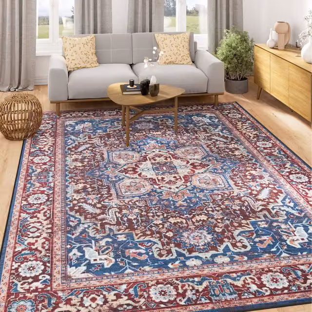 The Rug House Burgundy Traditional Washable Oriental Rug in Blue and Multicolour, W: 160 cm, L: 230 cm