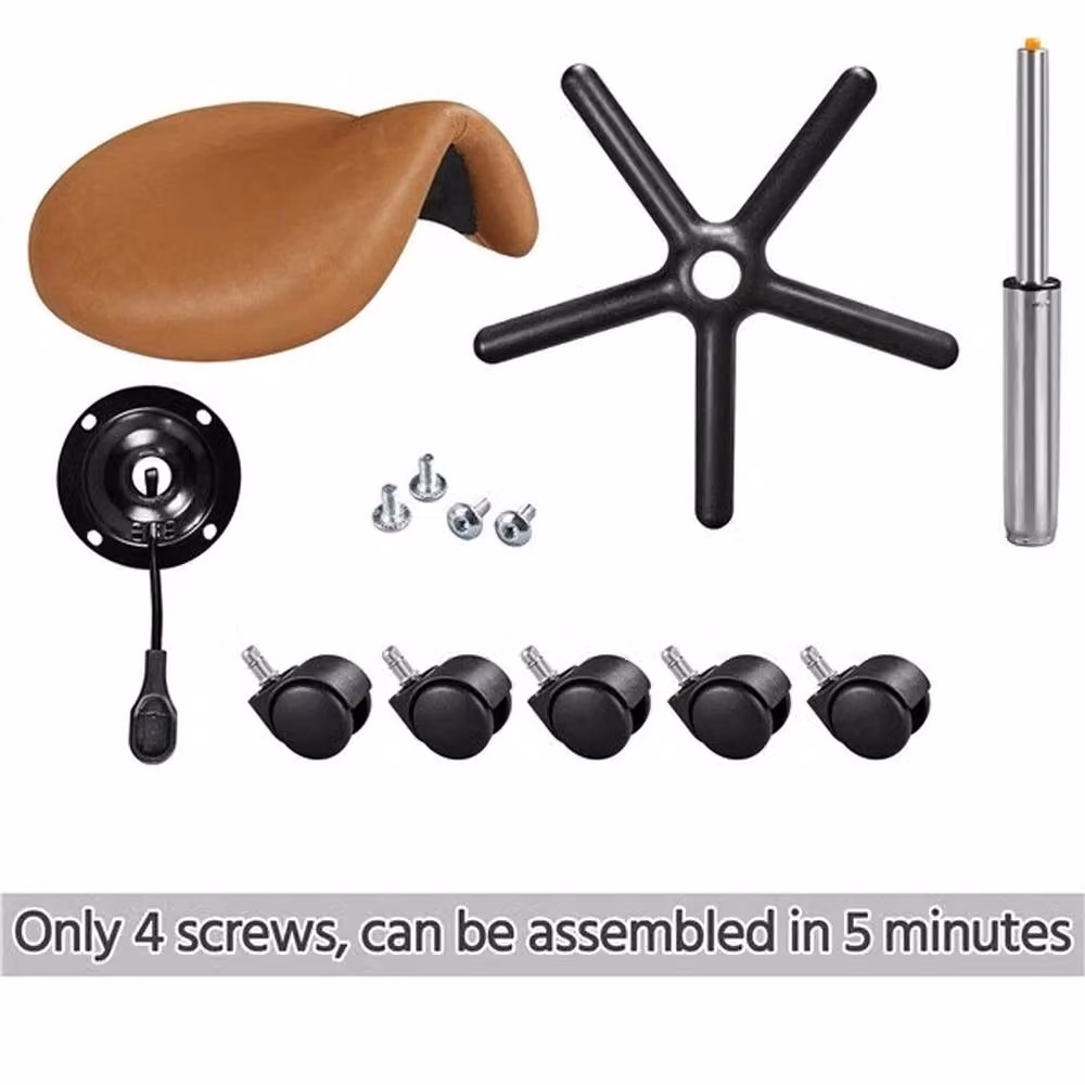KORVIXA Brown PU Leather Rolling Salon Saddle Stool with Castors – 2