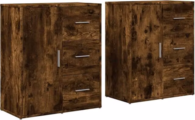 Berkfield Home Set of 2 Modern Smoked Oak Sideboards in Brown, W/D/H: 60 x 31 x 70 cm