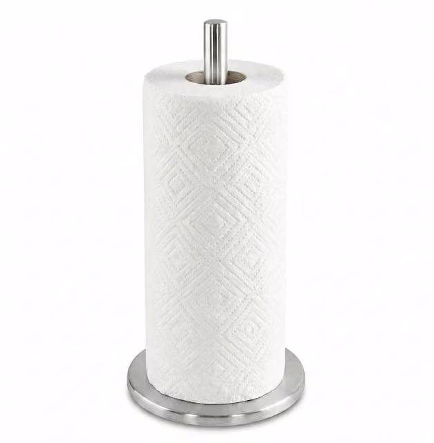 GEEZY Freestanding Stainless Steel Kitchen Roll Holder in White and Silver