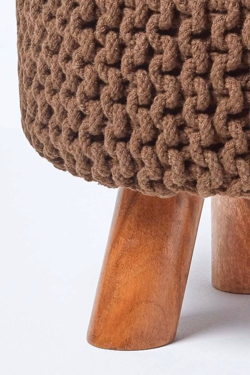 Homescapes Tall Cotton Knitted Footstool in Brown – 3