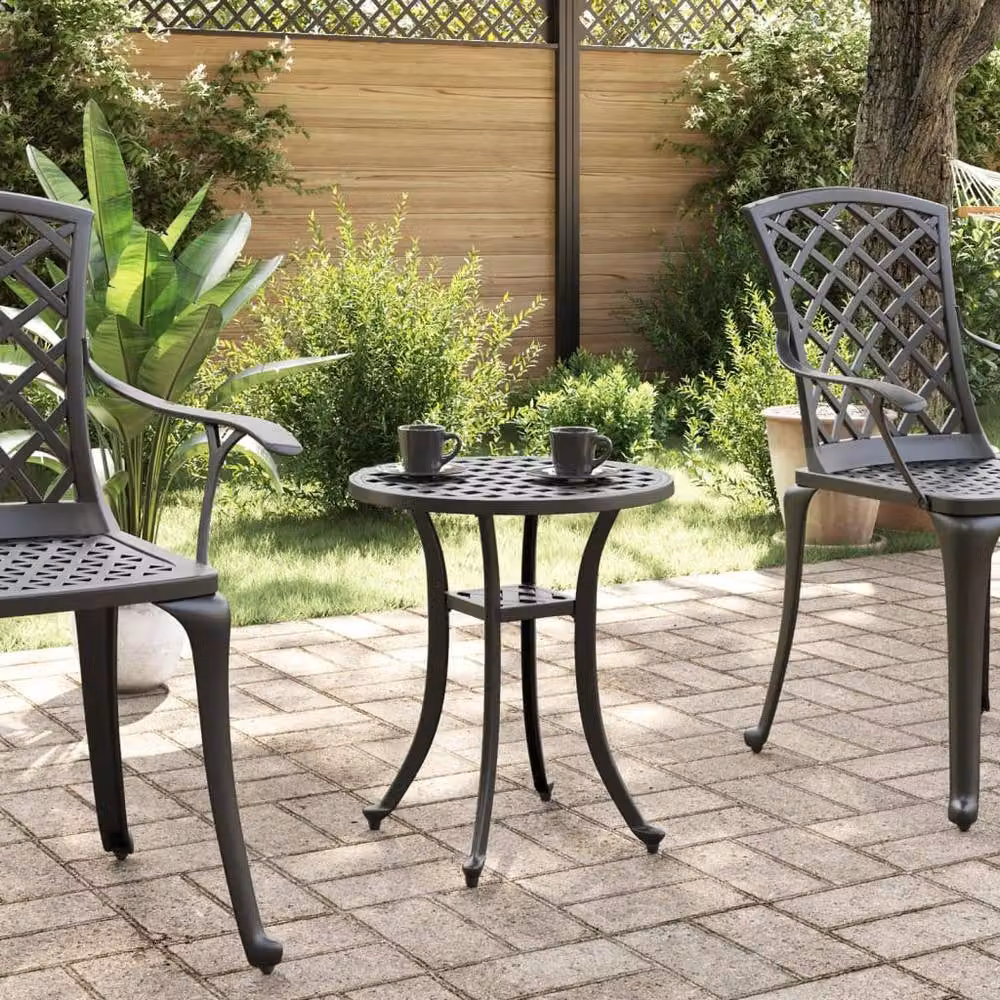 Berkfield Home Modern Geometric Garden Table in Matt Black Cast Aluminium W/D/H: 48 x 53 x 53 cm – 3