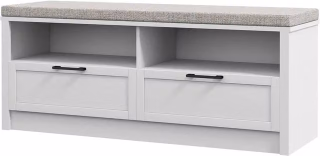 PAWNORA Shoe Bench with Removable Fabric Cushion in White, W: 100 cm, D: 15 cm