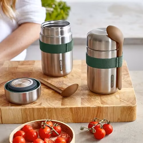 Black + Blum Leakproof Insulated Food Flask, 400ml, Silver and Green – 3