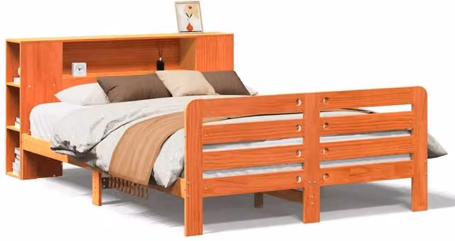 Berkfield Home Rustic Waxed Solid Pine Bed Frame in Brown, W: 135 cm, L: 190 cm