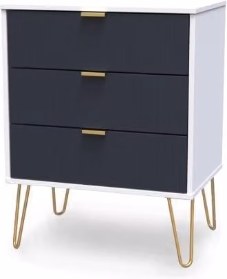 Welcome Linear 3 Drawer Midi Chest of Drawers in White and Gold