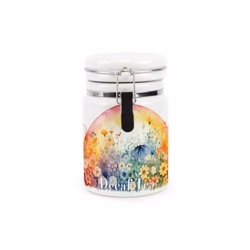 Purely Home Rainbow Flowers Ceramic Tea Canister with Clip Lid, Multicolour Floral Design, 400ml, H: 13.5 cm, W: 8.5 cm