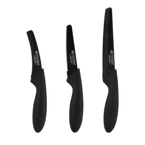 Viners Assure 3 Piece Stainless Steel Prep Knife Set with Paring and Utility Knives in Black