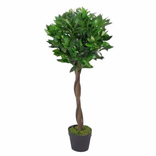 Leaf Design UK Artificial Realistic Bay Laurel Topiary Ball Tree, Green, Height: 90 cm