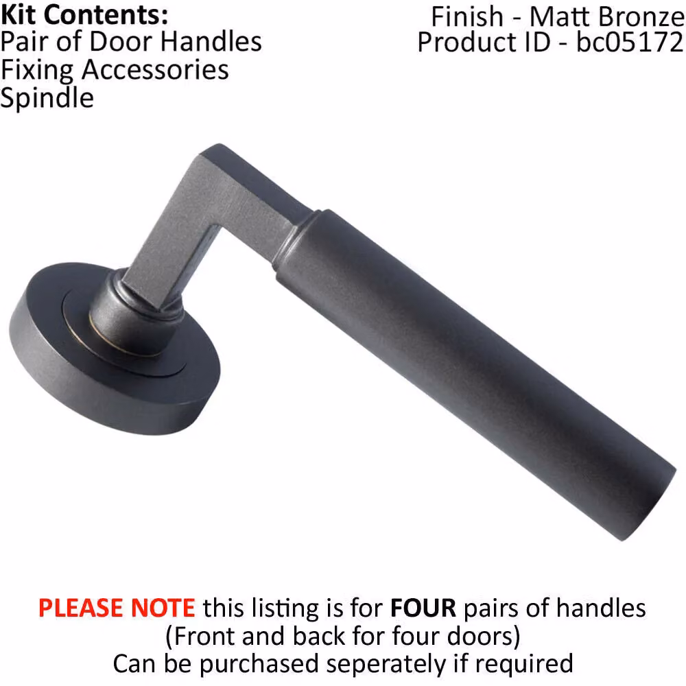 Loops 4x Pair Straight Round Bar Handles with Round Rose in Matt Bronze – 2