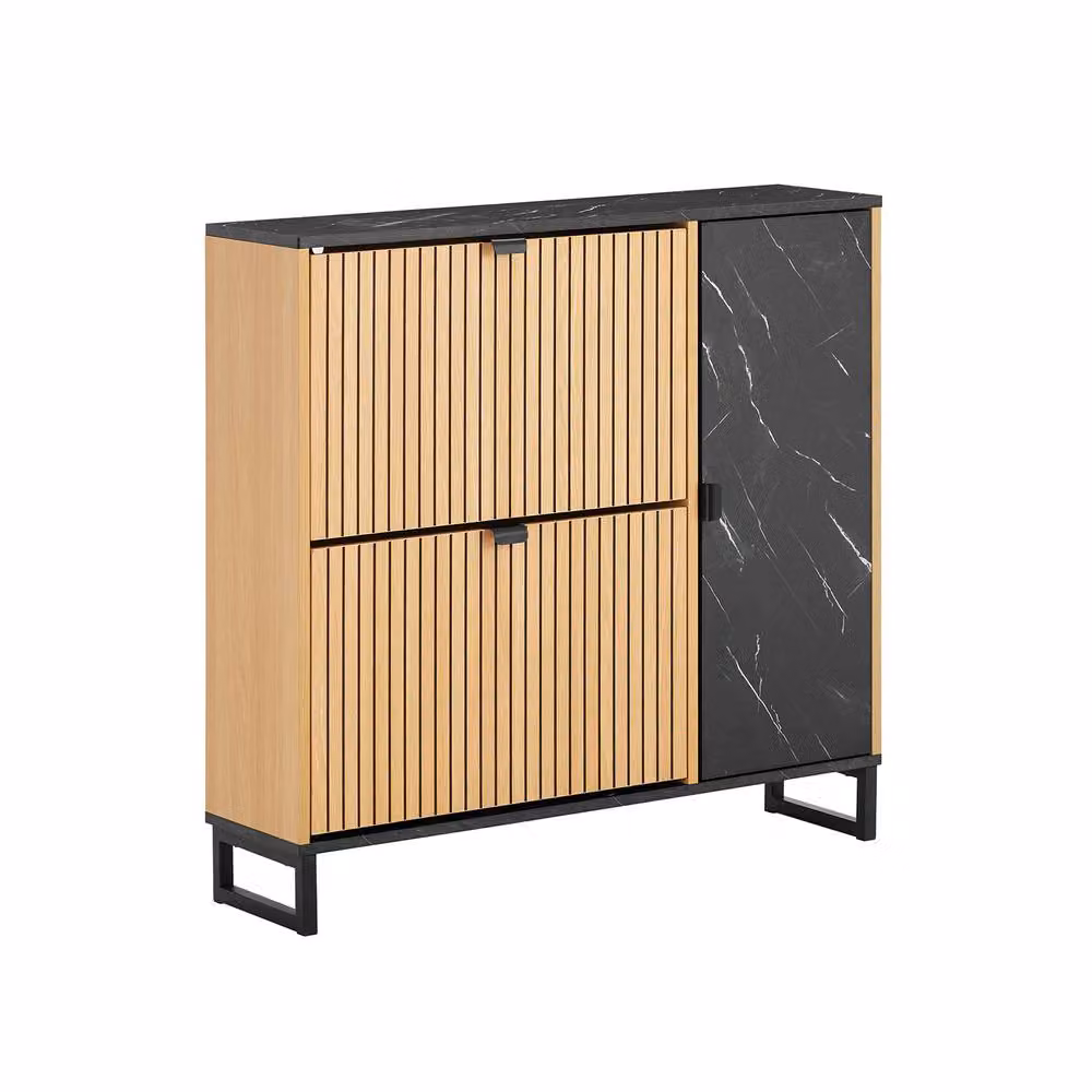 SoBuy Slim Modern Shoe Cabinet in Black with Tilting Compartments and Internal Shelves – 2