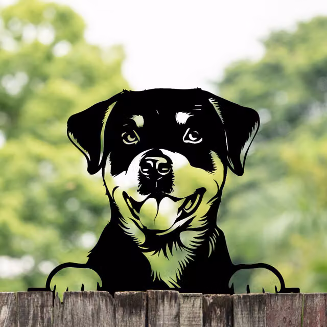 Betley Butterfly Peeking Dog Silhouette Fence Topper, Rottweiler, Black