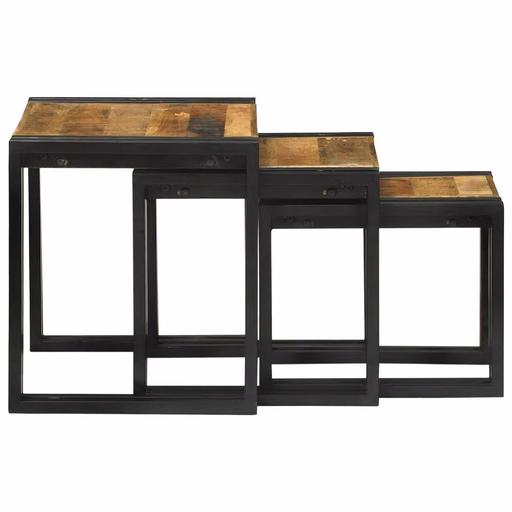 Berkfield Home Nesting Tables, Set of 3, Solid Mango Wood in Brown and Black – 5