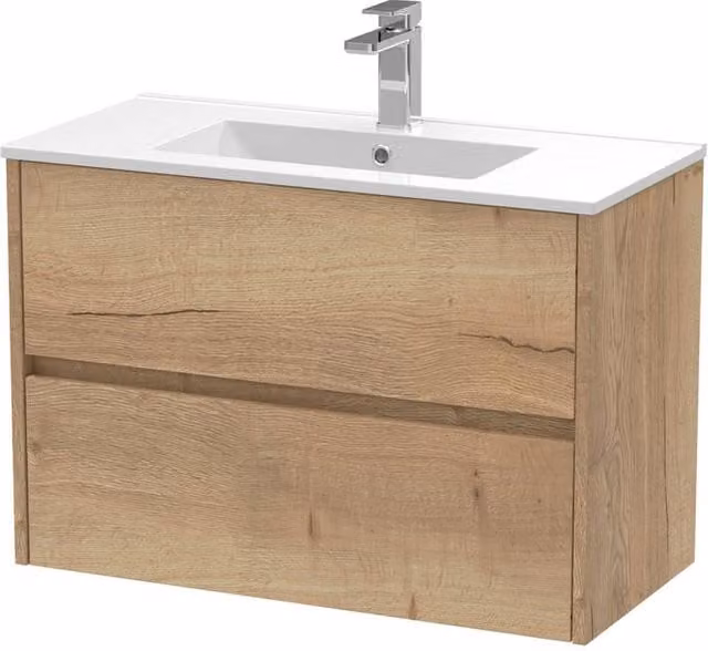 Balterley Chartley 2 Drawer Wall Hung Vanity Basin Unit, Autumn Oak, Brown, Width: 80 cm – 1