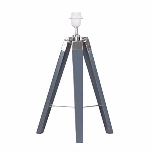 ValueLights Clipper Modern Grey Wood and Silver Chrome Table Lamp Base