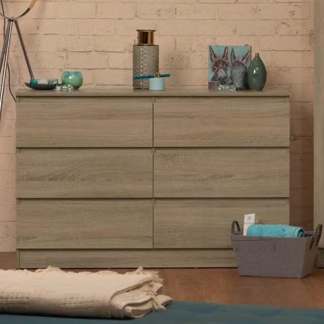 FWStyle Modern No Handle Chest of Drawers with Deep Drawers in Brown, Width: 77 cm
