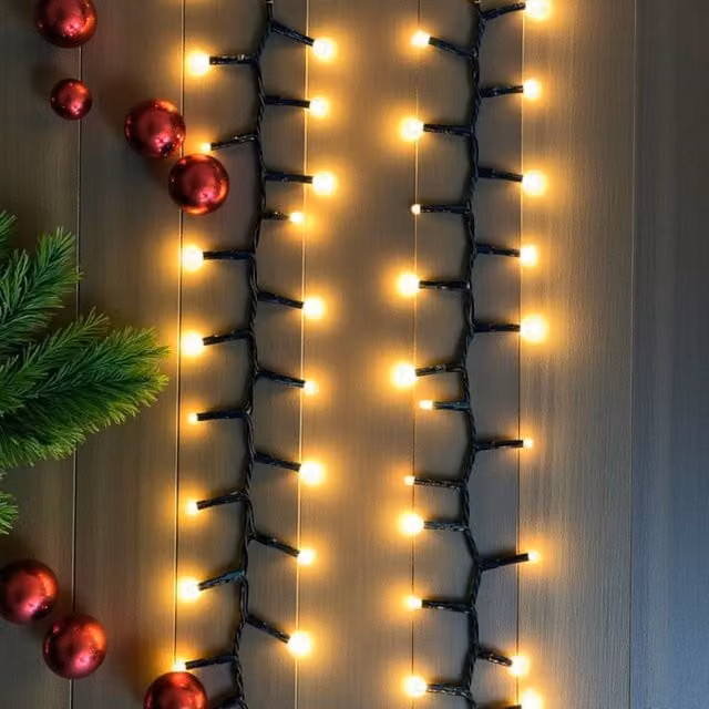 Garden Greatness 1500 LED Compact Christmas String Lights in Black with Warm White Light and Timer