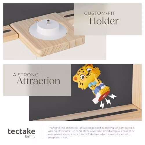 tectake 12 Floating Wooden Wall Shelves for Tonies in Grey House, Toy Storage Unit for Childrens Bedroom and Playroom – 3