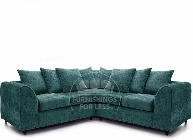 Furnishings For Less UK Monaco 5 Seater L-Shaped Chenille Fabric Sofa in Teal Blue with Scatter Cushions