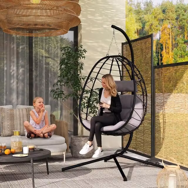 Outsunny Hanging Egg Chair Garden Swing Chair with Cushion, Grey