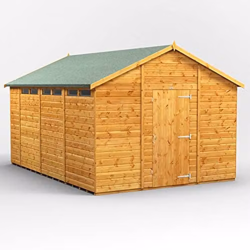 Powersheds Premium Wooden Apex Security Shed in Brown with 12mm Timber and Toughened Glass Windows