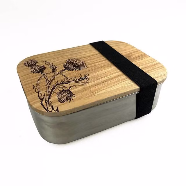 Selbrae House Thistle Trio Lunch Box in Light Oak Brown Wood and Stainless Steel – 1