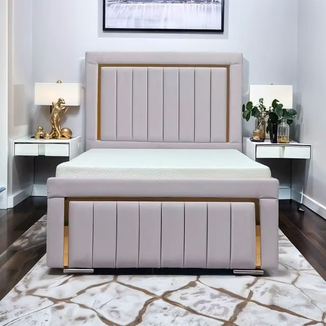 UK Bed Furniture Princess Silver Velvet Upholstered Gas Lift Ottoman Bed with 48 Inch Headboard, Size: Double (140 x 200 cm)