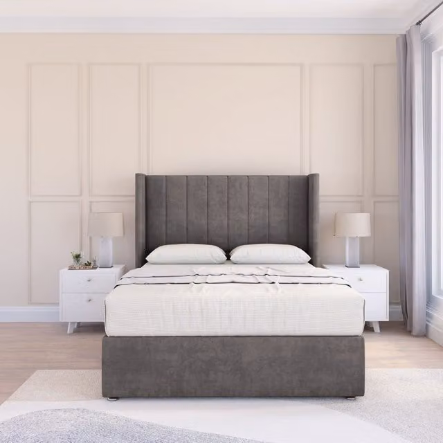 Sloomy Falcon Naples Wingback Bed Set in Dark Grey, W/D/H: 120 x 200 cm