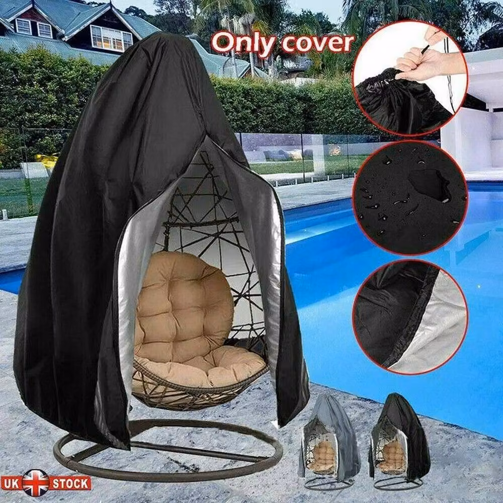 FORGEVIO Black Polyester Hanging Swing Egg Chair Cover for Garden and Patio, 0.6m2 – 2