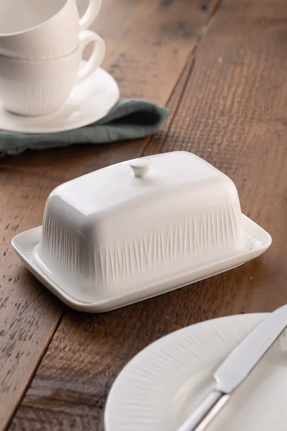 Belleek Living Erne White Porcelain Striped Butter Dish – 2