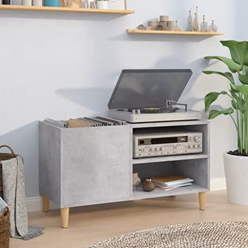 vidaXL Modern Record Cabinet in Concrete Grey, W/D/H: 84.5 x 38 x 48 cm – 2