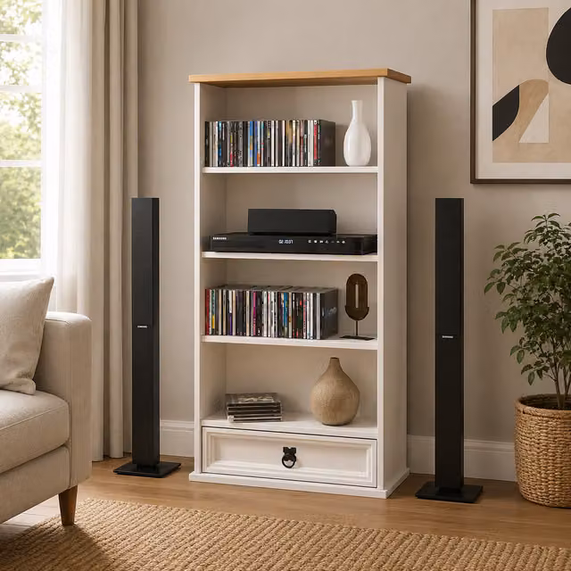 Mews Rustic White 1 Drawer DVD CD Rack Bookcase