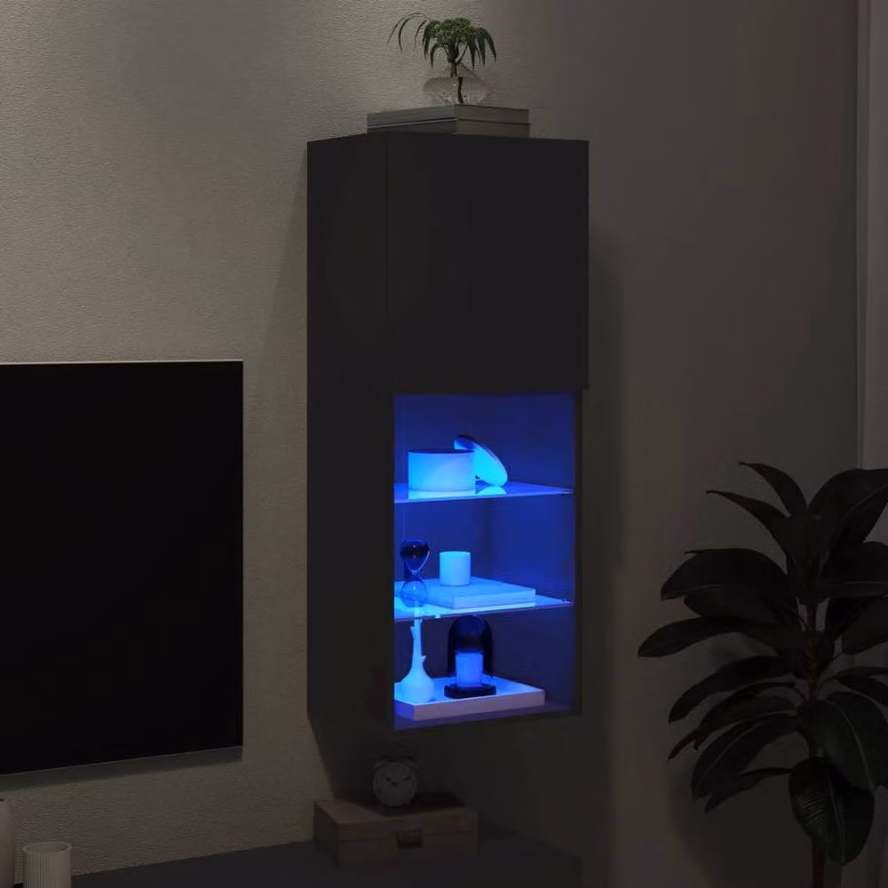 Berkfield Home Modern Black TV Cabinet with LED Lights, W/D/H: 40.5 x 30 x 102 cm – 2