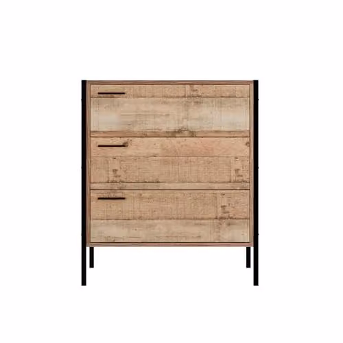 Lemon Pavilion Furniture Hoxton 3 Drawer Chest in Brown and Black, W: 63.8 cm, D: 40 cm, H: 80 cm