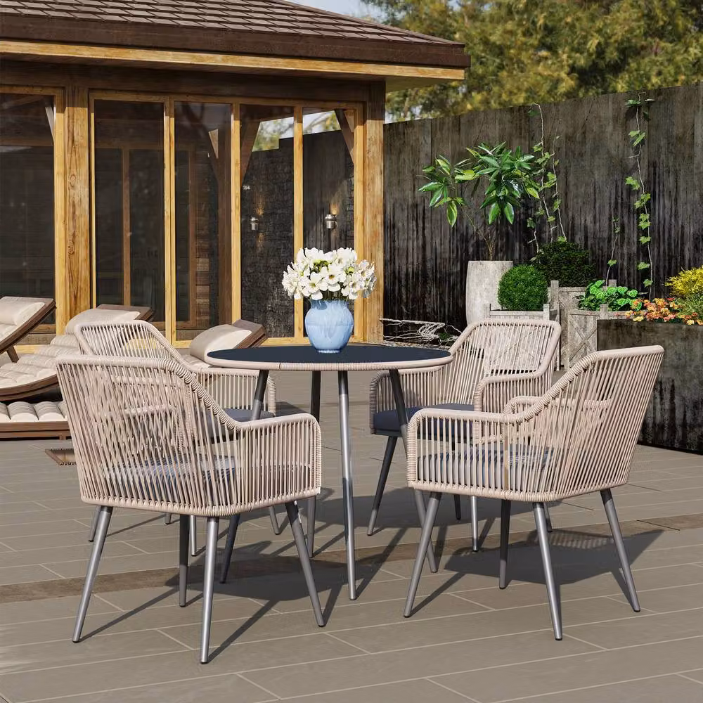 ERGOVEXA 4 Seater Rattan Dining Set in Brown with Glass Top and Powder Coated Steel Frame – 5