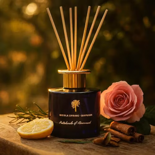 Nicola Spring Patchouli & Rosewood Scented Candle and Reed Diffuser Set in Blue
