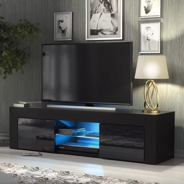 Creative Furniture Loom Modern Glossy Black TV Unit, W: 130 cm, D: 35 cm, H: 35 cm