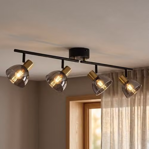Globo Lighting Smoke Spotlight 2 Arm Adjustable Brass and Matte Black Glass Wall Lamp – 2
