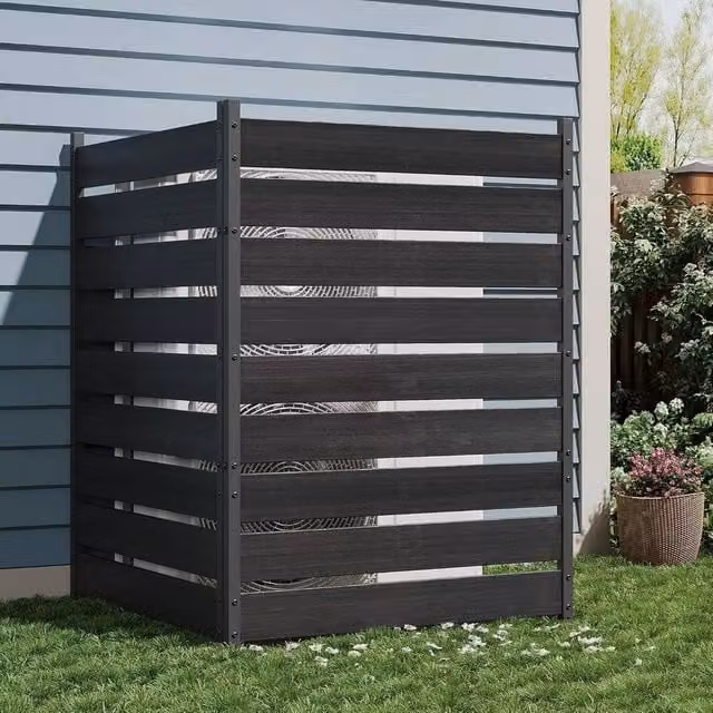 VOGREX 2-Panel Cedar Wood Privacy Screen and Trash Can Fence in Black