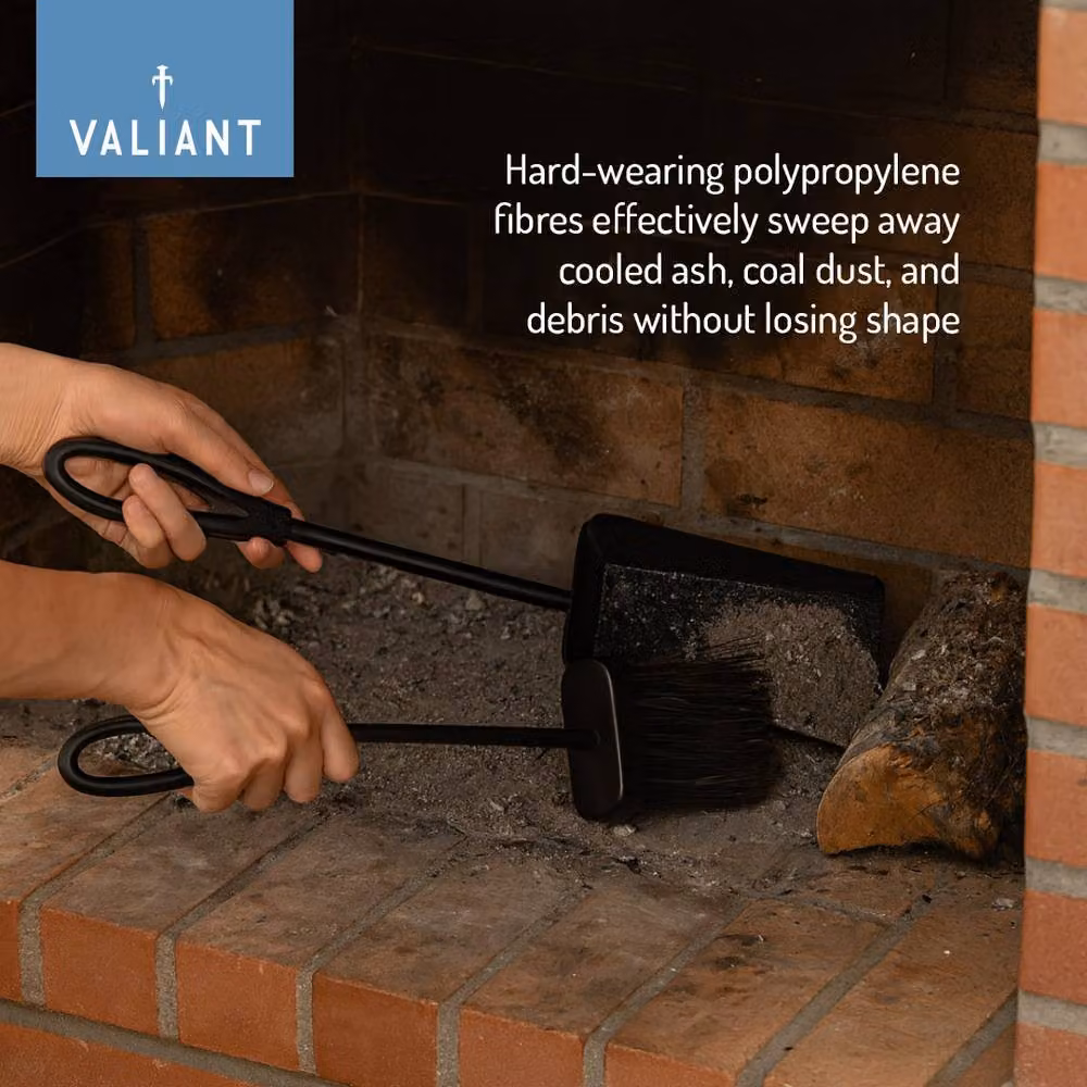 Valiant Cast Iron Tongs, Ash Pan, Shovel and Brush Set in Black – 3