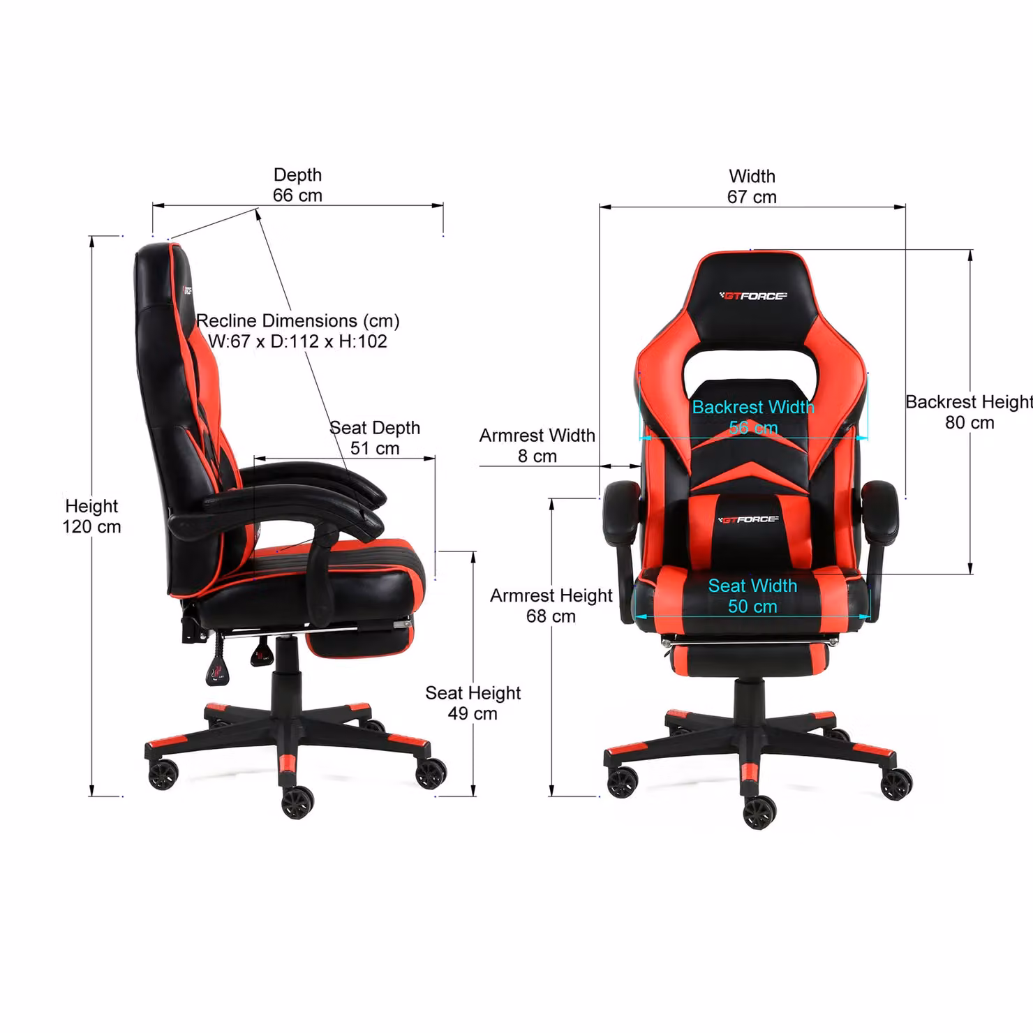 GTForce Turbo Red Faux Leather Reclining Sports Racing Gaming Chair – 6