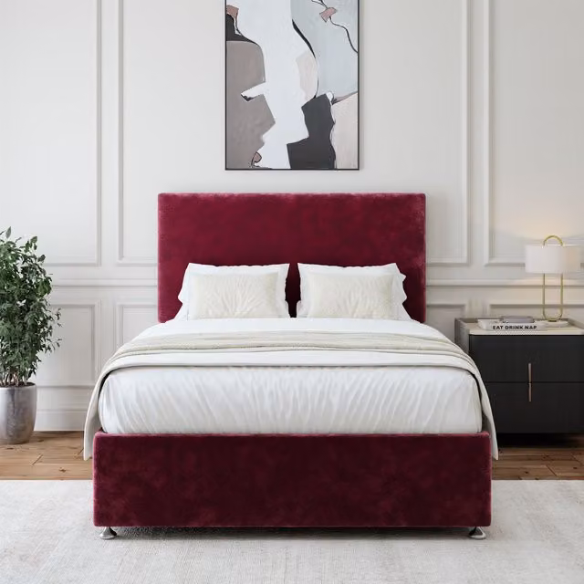 Bedmaster Chenille 2 Drawer Divan Base and Plain Headboard in Aubergine, W/D/H: 120 x 200 cm
