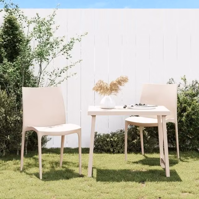 Berkfield Home Set of 2 Stackable Garden Chairs in Beige Polypropylene, W/D/H: 50 x 46 x 80 cm – 1