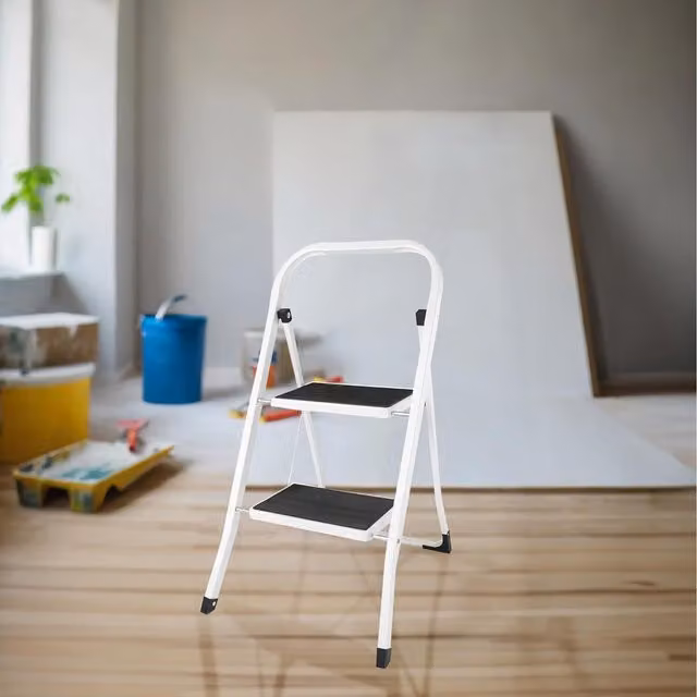 HomeVibe 2 Step Foldable Steel Step Ladder in White