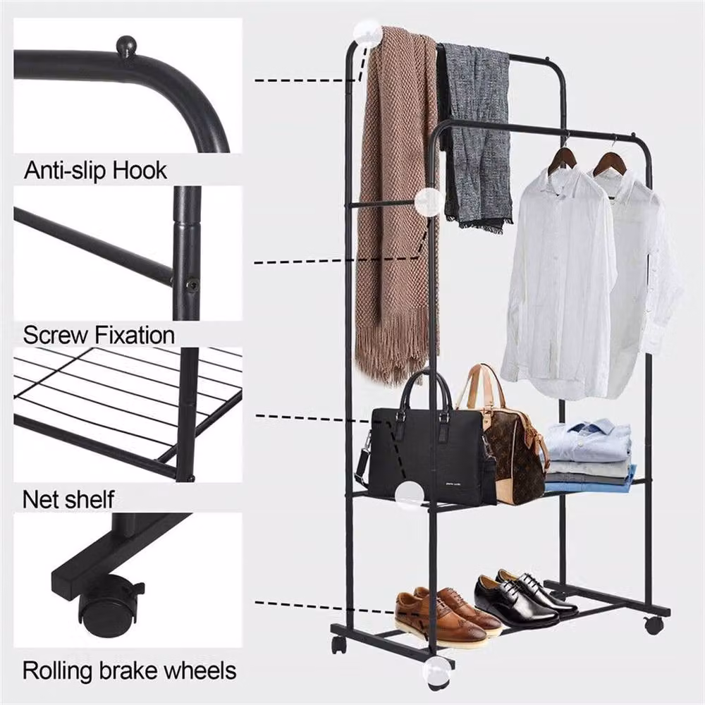 VOGREX Double Clothing Rail in Black Rustic Metal Style – 4