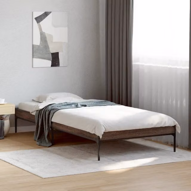 Berkfield Home Bed Frame in Brown Oak, W/D/H: 100 x 200 cm – 1