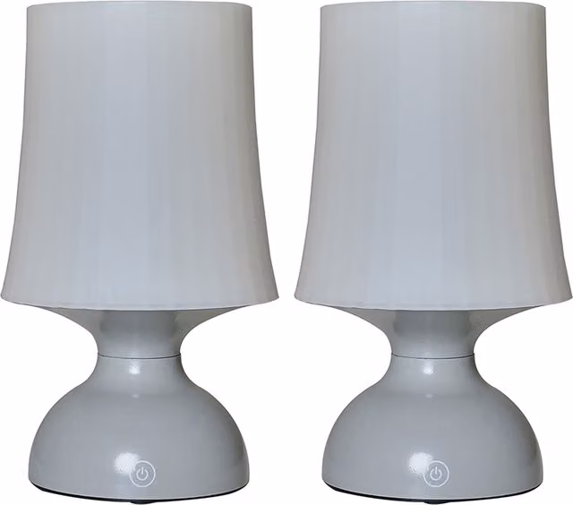 Pair of Colmar Grey LED Touch Table Lamps with White Cylinder Shades